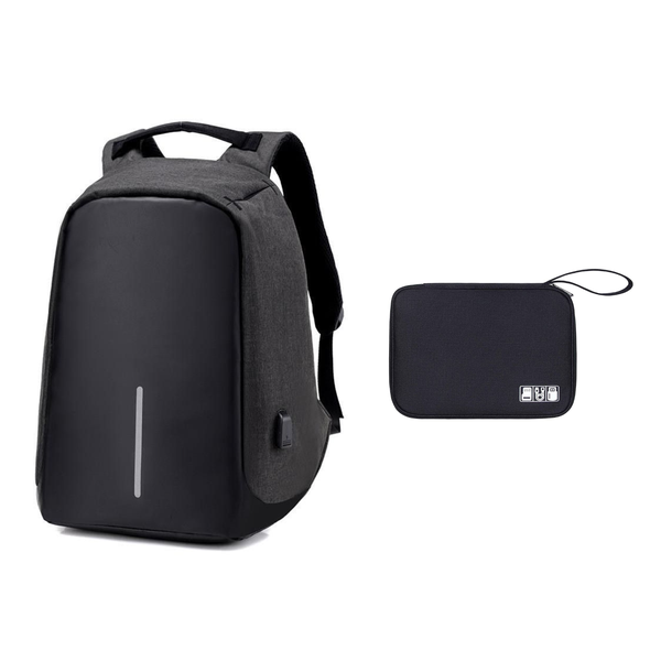 Anti-Theft Laptop Backpack and Electronics and Cable Organiser - Black