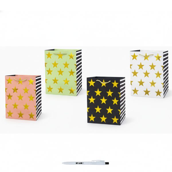 4Pcs Star-Patterned Gift Bags for All Occasions In 4 Colors + ReVibe Pen