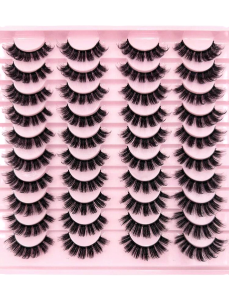 20 Pairs Natural Crossover 3D Faux Mink False Eyelashes - Volumized &amp; Curly