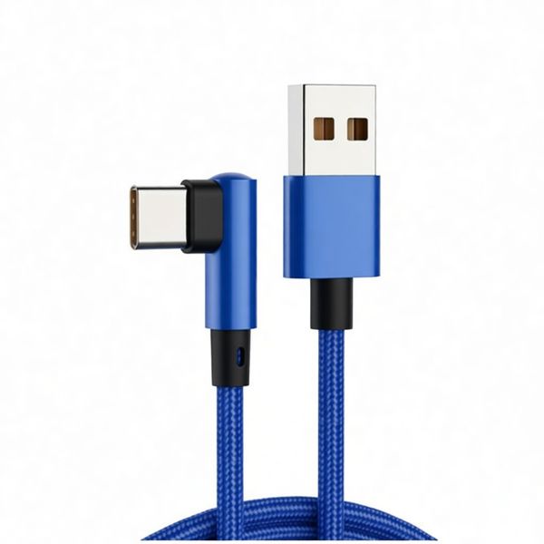 90 Degree USB-C Charging Cable- Braids Series- Blue 1m