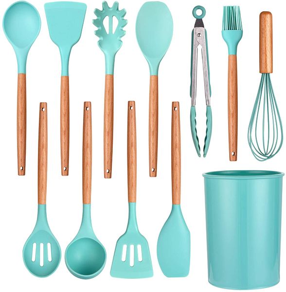12-Piece Silicone Kitchen Utensil Set - Mint Green