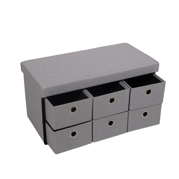 Aurora Foldable Storage Ottoman/Stool With Six Drawers