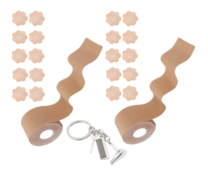 Boob Tape Set - 2 x 5 m by 5 cm Boob Tape Plus 10 Pairs Disposable Nipple Covers