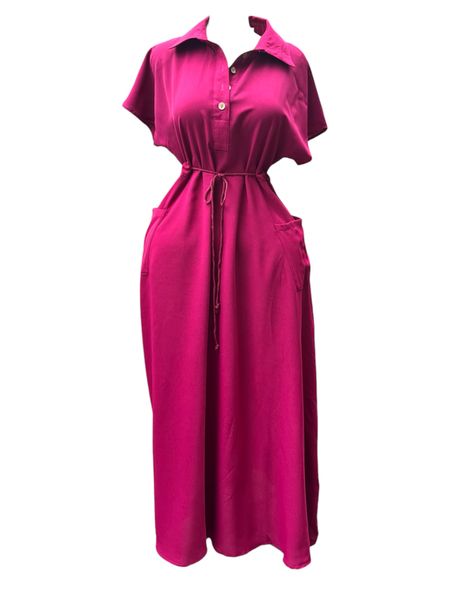 Women's Short Sleeve Midi Shirt Dress with Waist Tie &amp; Pockets