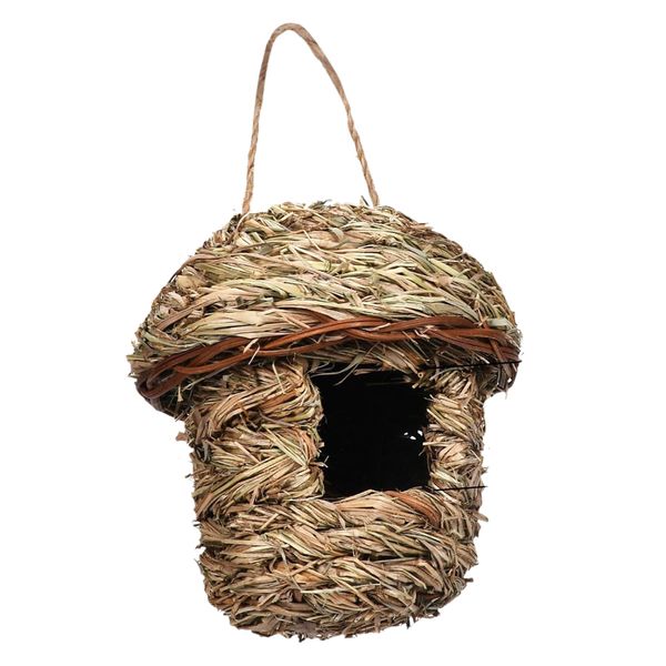 Pet Parrot Bird Outdoor Hand Woven Natural Grass Hanging Nest Cage - 15cm