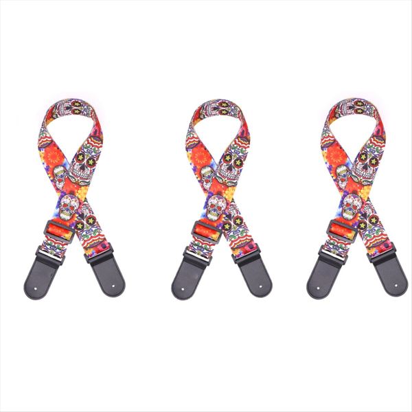 Skull Leather Nylon Fluorescent Print Folk Guitar Strap E