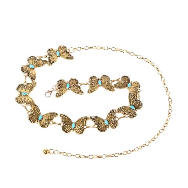 Vintage Women's Waist Chain Metal Butterfly Chain Decoration Belt