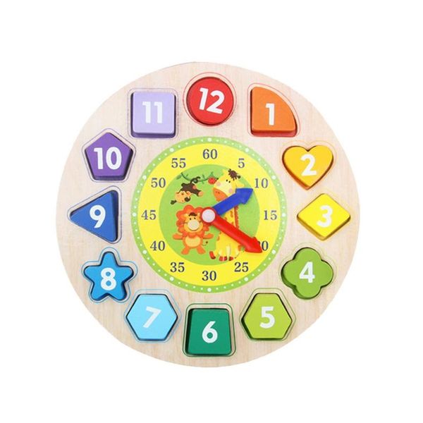 Kids Educational Wooden Number Shape Sorting Puzzle Beaded Clock Toy