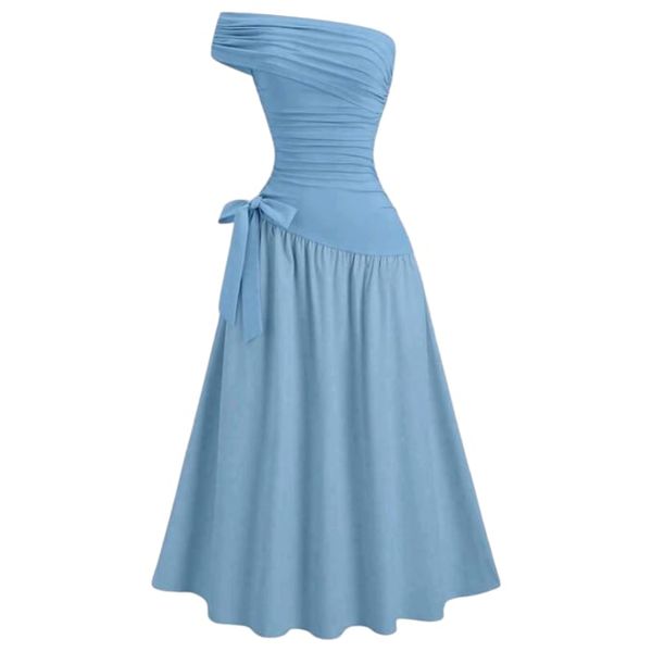 GlammeFab Asymmetric Hem Long Dress Light Blue