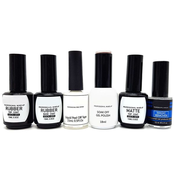 Gel Polish Remover-Rubber Top &amp; Base - Nail Peel Off Tape - Matte Top Coat