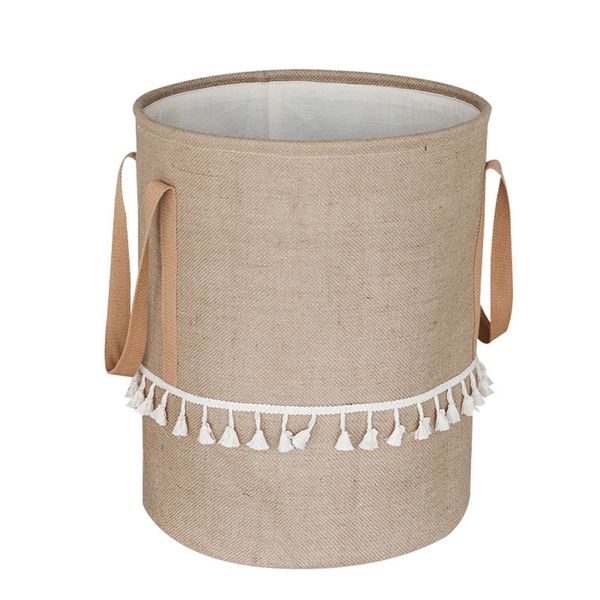 Foldable Braided Jute Cloth Laundry Basket Brown