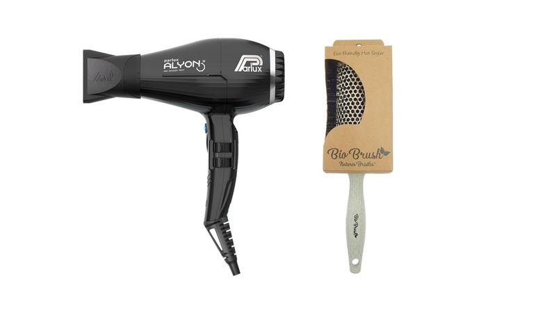 Parlux Alyon Matte Black Hairdryer &amp; Bio Brush Hot Styling 76mm