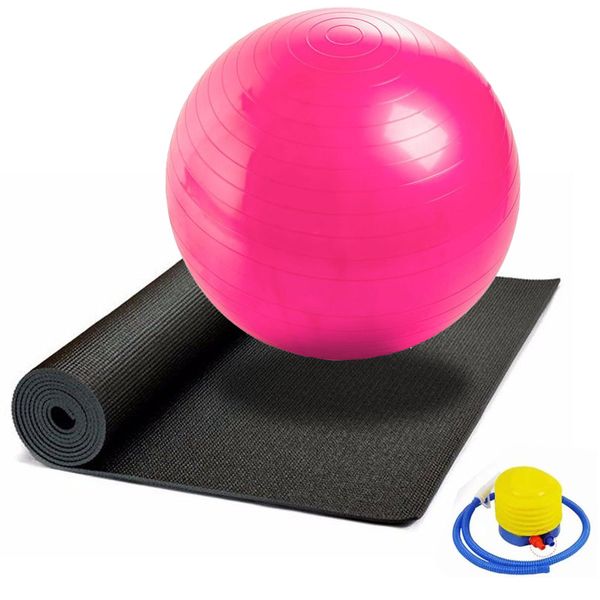 Yoga Mat &amp; Exercise Ball - Pink &amp; Black