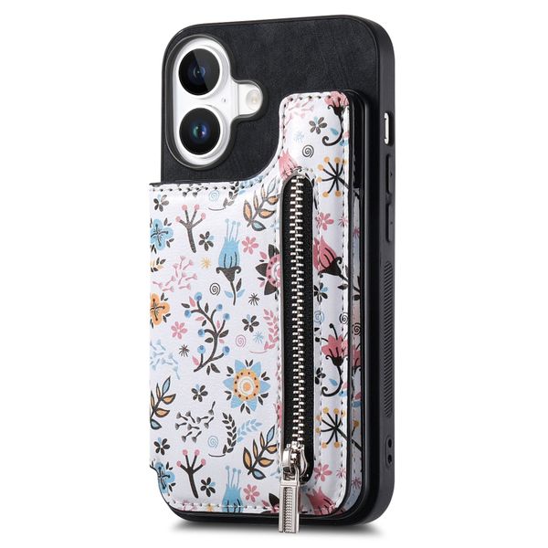 Retro Painted Flip Card Holder Phone Case Compatible with iPhone 17