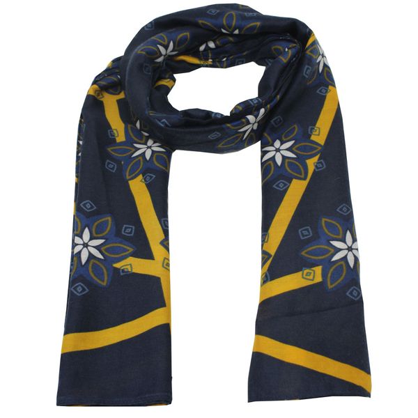 Blackcherry Flower Print Scarf-Navy/Mustard/White
