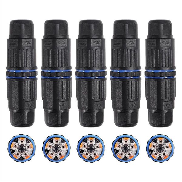 5Pcs Ip68 Waterproof Junction Box Outdoor 5 Pin Cable Connector