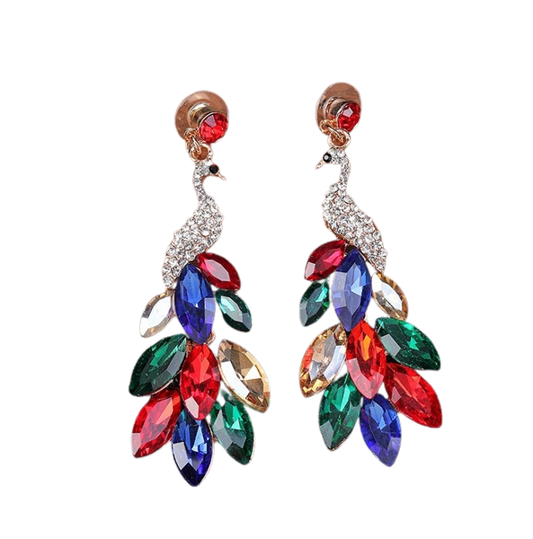 Unique And Luxurious Peacock Shaped Earrings-Red