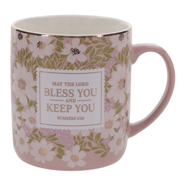 Ceramic Mug - May the Lord Bless You and Keep You, Floral Pink