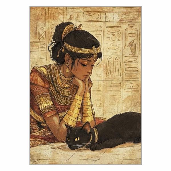 Egyptian Woman And Cat Poster - A1