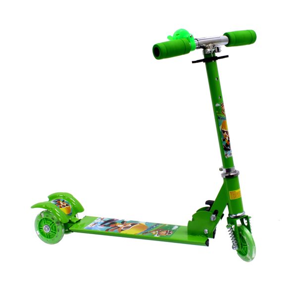 Scooter 3 Wheeled Folding Adjustable Scooter with Light Up Wheel - Green