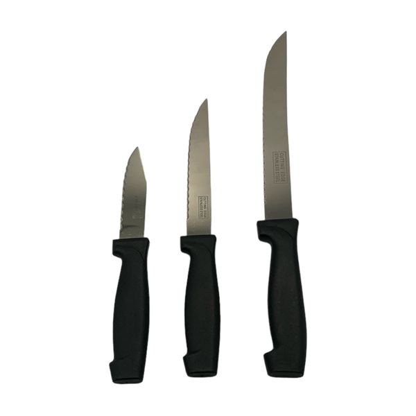 Knife Set Stainless Steel 3 Piece Black Handle