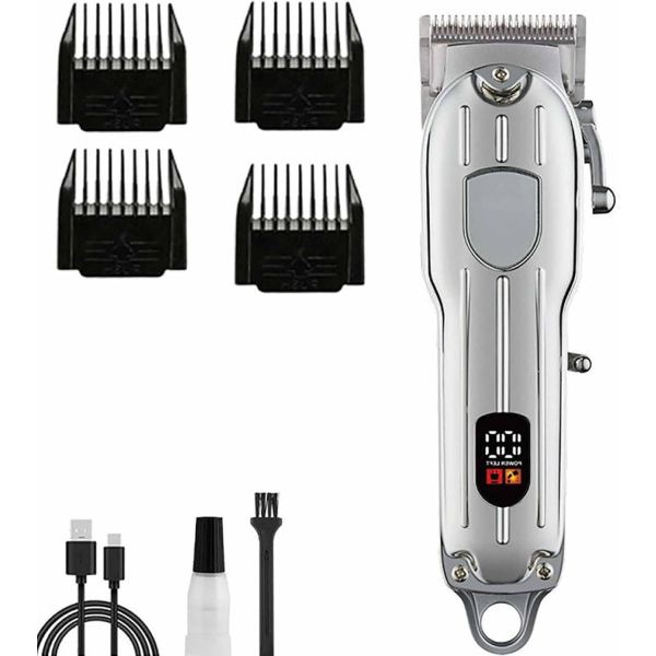 Professional Cordless Hair Trimmer with LCD Display - Silver