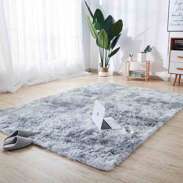 Three Tone Fluffy Carpet - Shaggy &amp; Foldable Rug Light Blue