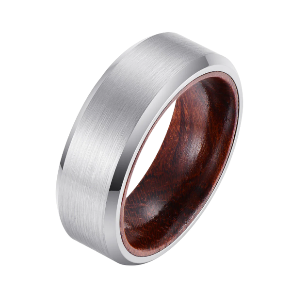 Men's Sandalwood Matte Silver Tungsten Ring WR-109