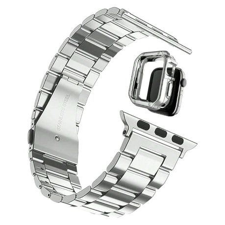 Stainless Steel Apple Watch Strap With Adjustable Links & Face Cover-Silver Image