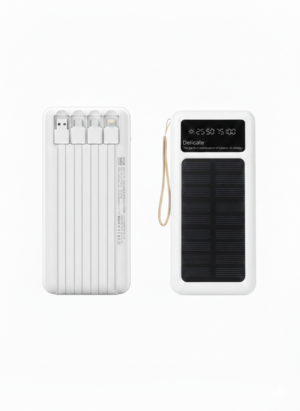 10000mAh Solar Power Bank with 4 Built-in Cables &amp; Dual LED Torch