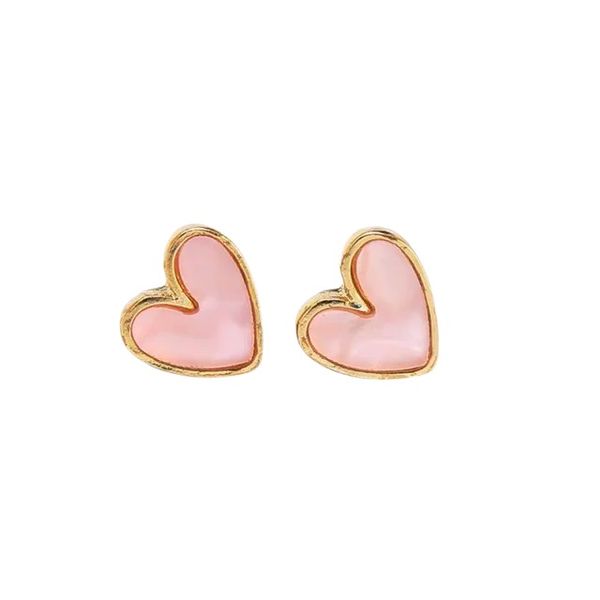 Minimalist Heart Shaped Stud Earrings With Gold Trimmings - Pink