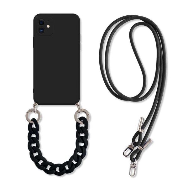 Black Luxury Cover with Rope Lanyard &amp; Marble Bracelet Compatible with iPhone