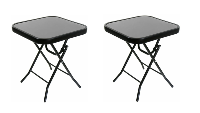 Square 60cm Perla Fold Up Glass Top Tables - 2 Piece