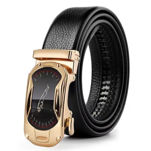 IPSTYLE - Leather Belt Men's Black Suits Ratchet Belt Metal Buckle Belt