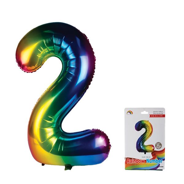 Balloon - Aluminium Foil - Metallic Rainbow - Number 2 - 106cm - 12 Pack