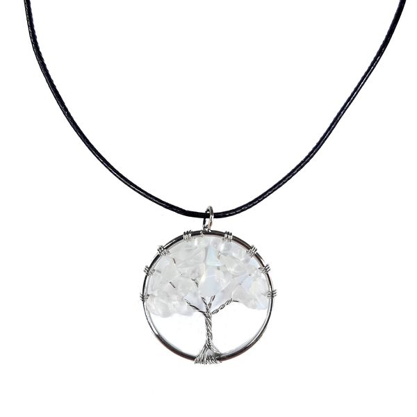 Earth Stone Collection - Round Opal Tree Of Life Stone Necklace