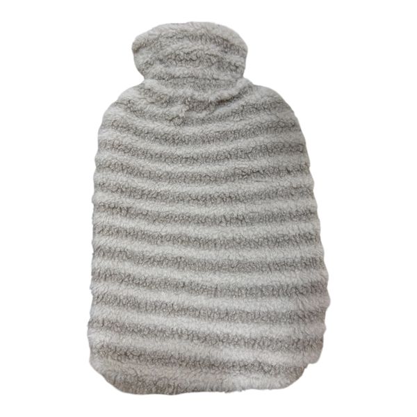 2L Large Soft Sherpa Fluffy Strip Hot Water Bottle-Brown-YZC-16