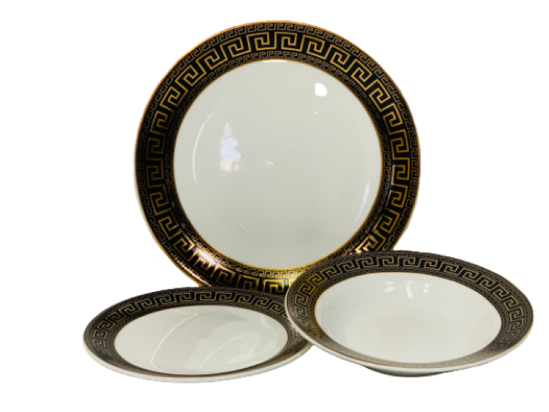 Dinner Set 12 Piece Black &amp; Gold Designer