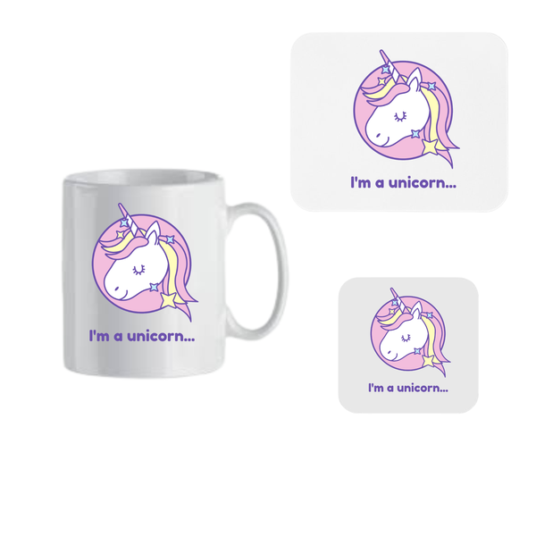Mug, Coaster and Mouse Pad Combo - I am a Unicorn