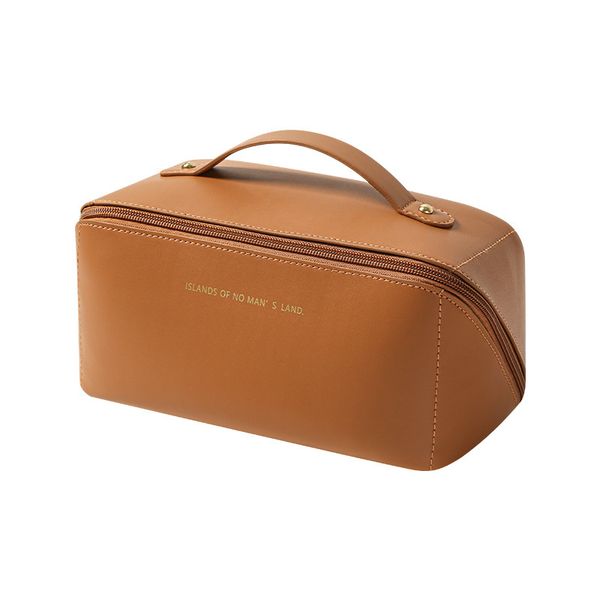 Large Capacity And Opening Cosmetic Bag - Brown