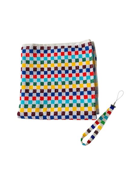 Zulu Amabhinca Block Towel with Matching Beaded Cell Phone Lanyard Charm
