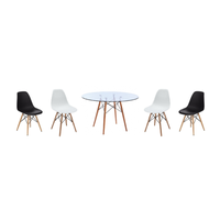 5 Piece Glass Table and Wooden Leg Chairs