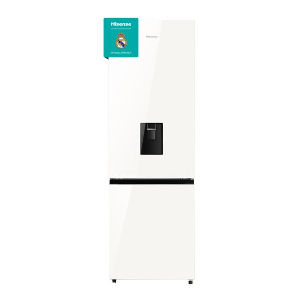 Hisense 350L Bottom Freezer Fridge with Water Dispenser- White Glass
