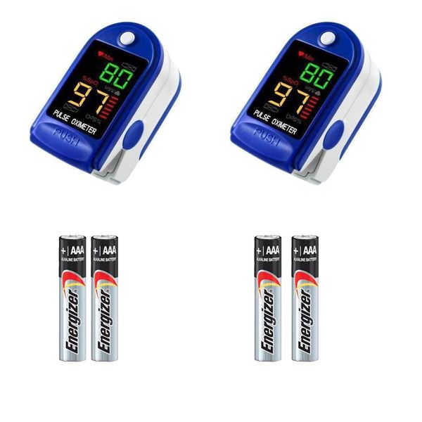 Oximeter Multi Colour Screen Fingertip Pulse Rate Tool &amp; Batteries - 2 Pack