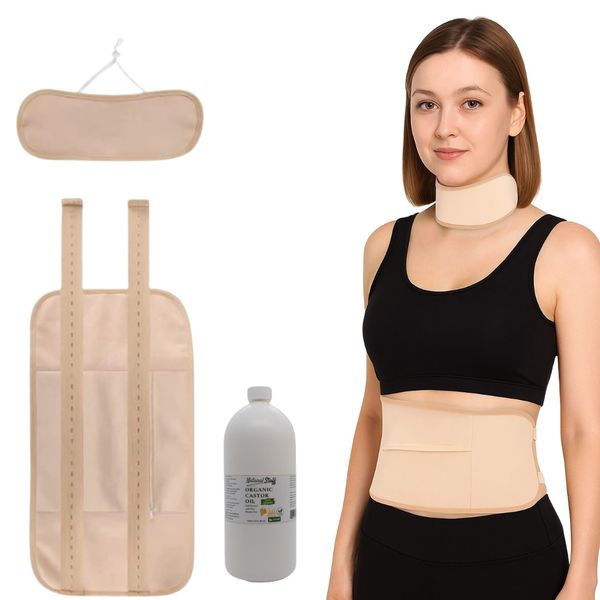 Natural Stuff Organic Castor Oil Pack Wrap Set &amp; 500ml Organic Castor Oil