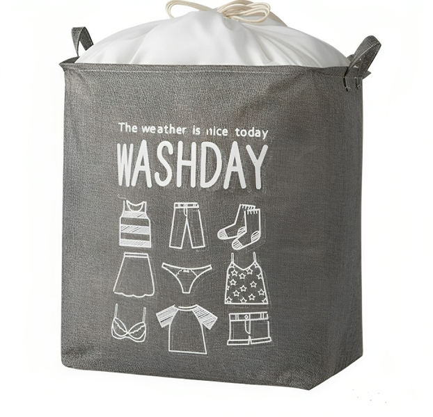 Grey Square Laundry Basket with Drawstring