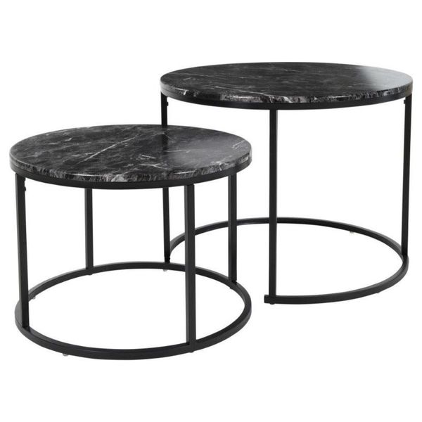 H&amp;S - Two Metal Side Tables with MDF Melamine Top - Black