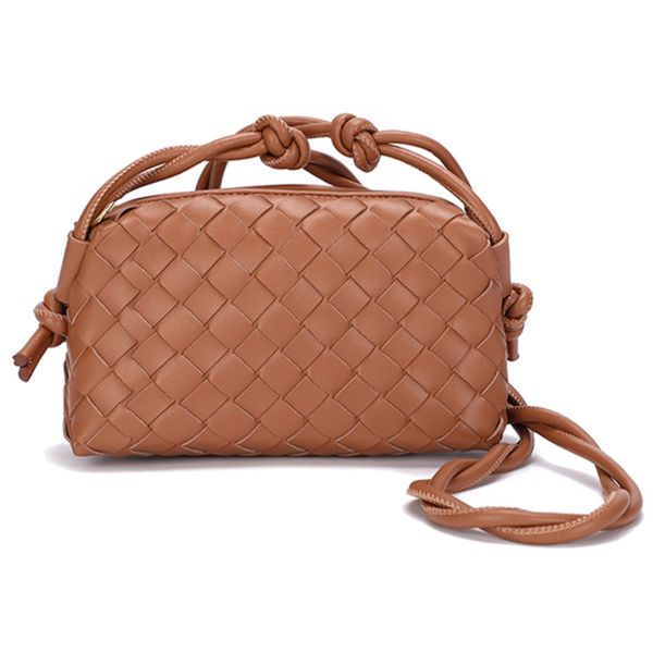 Women Woven Knot Shoulder Bag PU Leather Crossbody Small Square Purse
