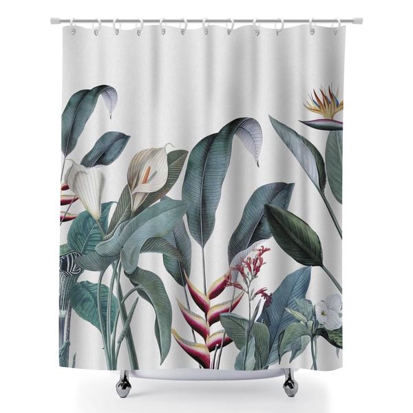 Waterproof Shower Curtains for Bathroom, 180x180cm Tropical Floral Curtain