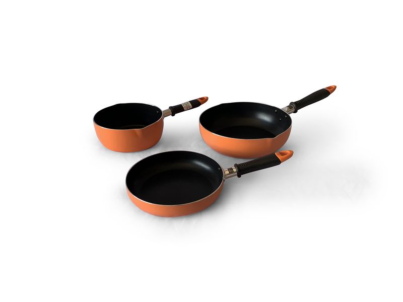Orange Non Stick Wok/Sauce pans and Fry Pan Combo 3pc set